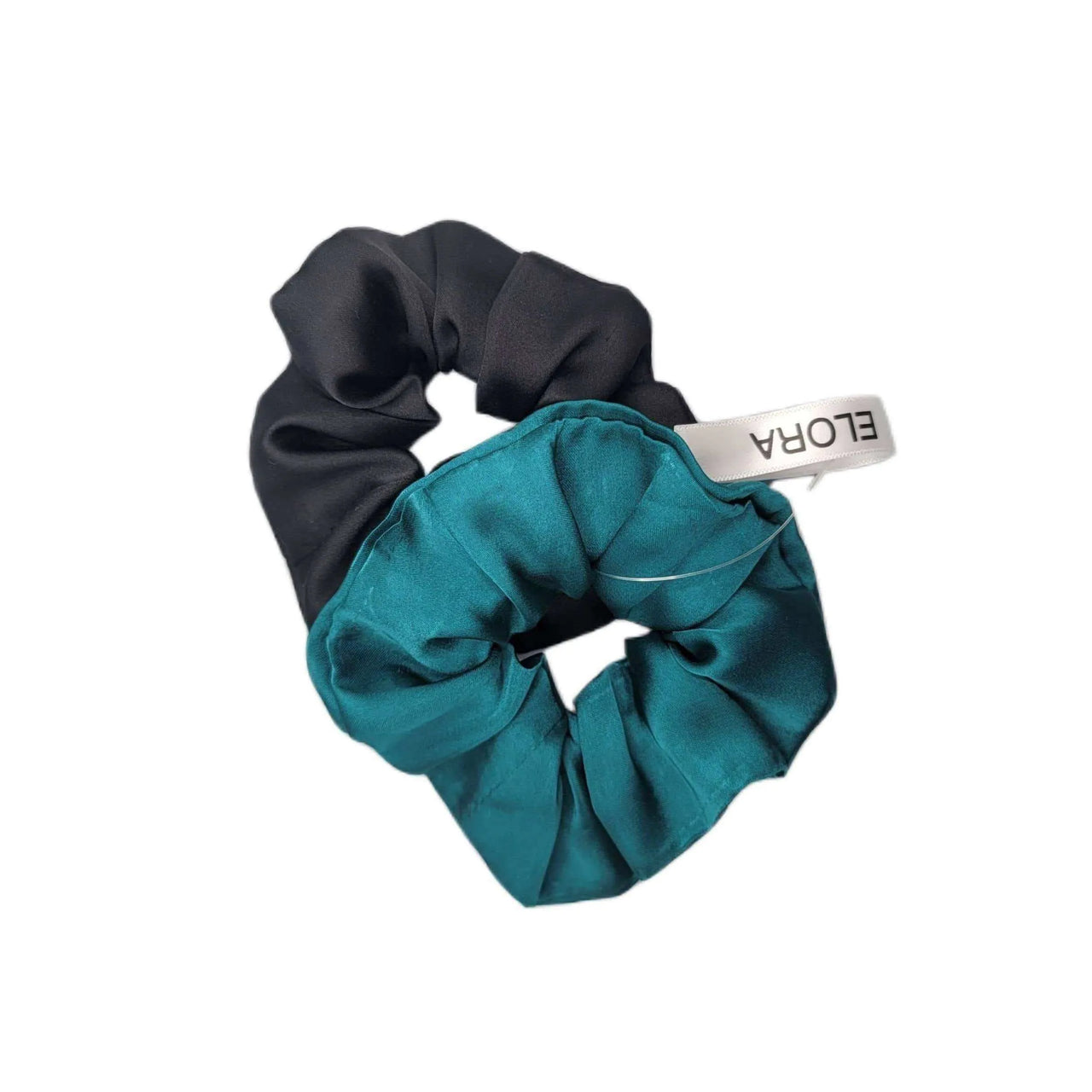 Black/Teal Silk Scrunchy Set - ELORA OFFICIAL