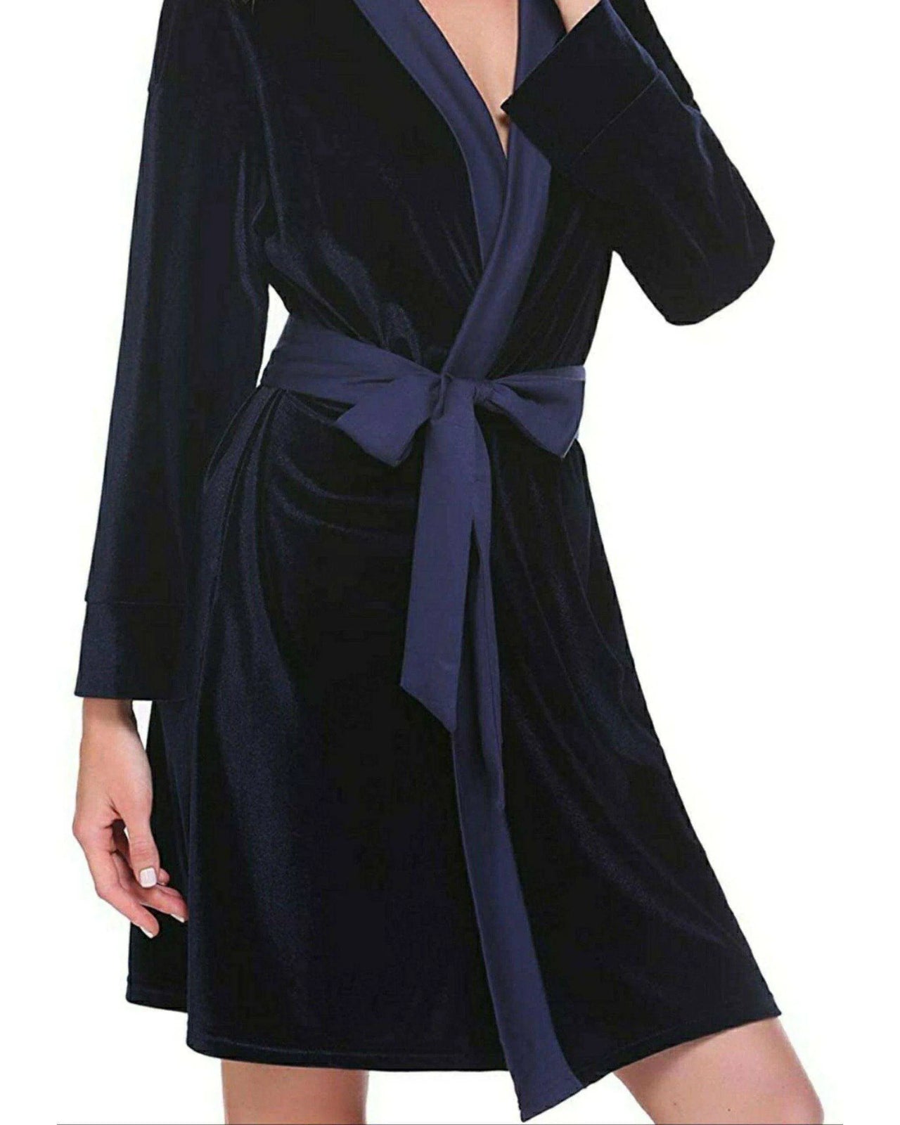 Navy Velvet Solid Robe | Gown - ELORA OFFICIAL